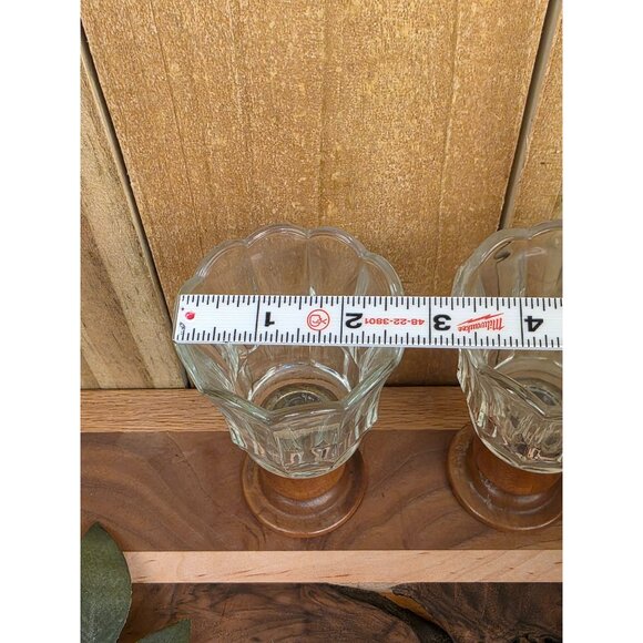 Vintage Glass Candle Holders With Wooden Bases - Elegant Scalloped Design - Perf - Picture 6 of 10